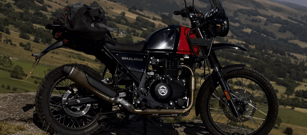 Royal Enfield Himalayan motorcycle in landscape Royal Enfield Himalayan motorcycle in landscape